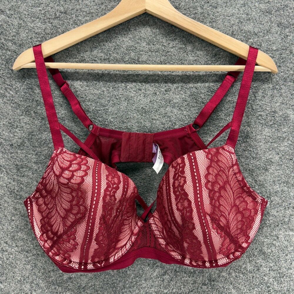 Adore Me Bralette Bra Women 40DD Red Floral Lace Opaque Push Up Underwired